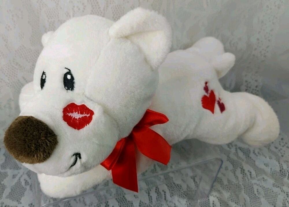 Petting Zoo Bear White Teddy Red Hearts Lips Kisses Valentines 14" Plush Stuffed
